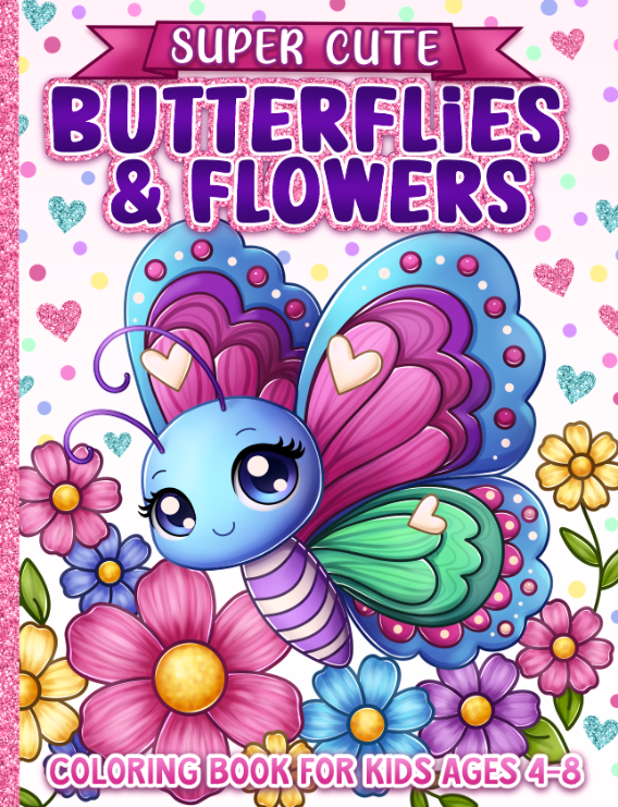 Super Cute Butterflies & Flowers Coloring Book for&nbsp;Kids